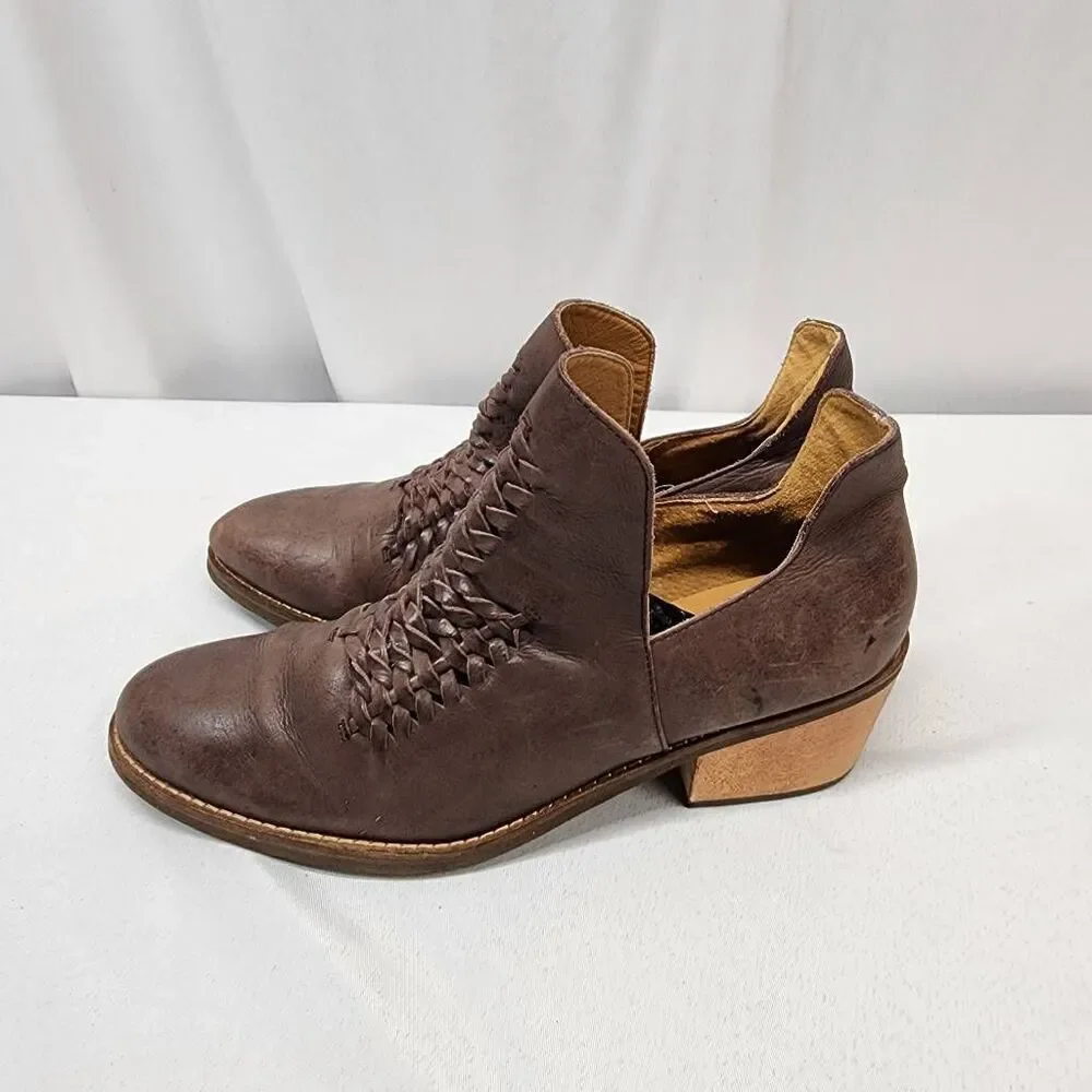 Latigo Anthropologie Kick Soft Leather Woven Western Espresso Booties Women's 11